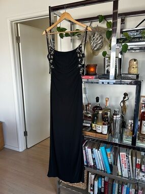 Women's Embellished Ruched Open Back Column Gown